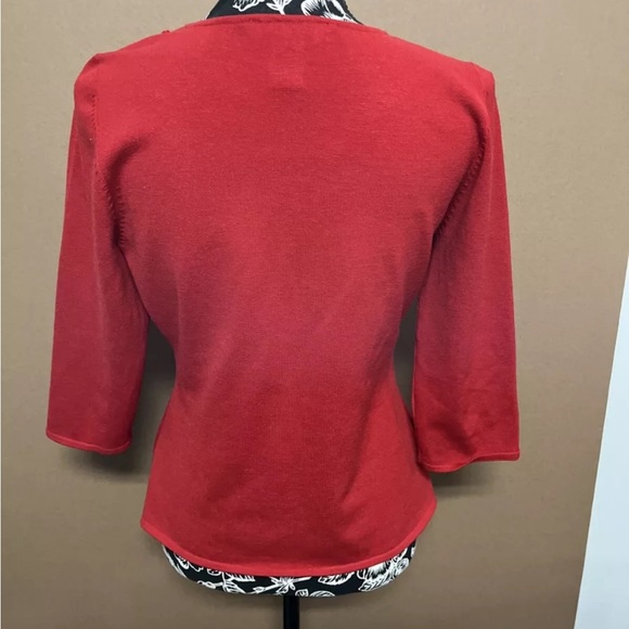 Uniform Petites Johnpaulrichard Red W/ Sequinens Stones 3/4 Sleeve Blouse Silk - Picture 2 of 6